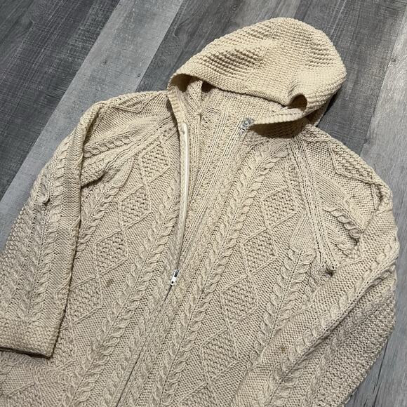 Neusteters 60s/70s Made in Ireland Cable Knit Oatmeal Beige Full Zip Sweater L - Picture 3 of 6